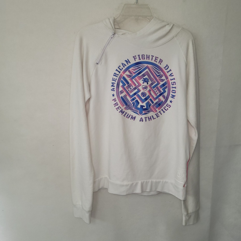 American Fighter Hoodie Womens Small‎ White Pink Athleisure Pullover Graphic